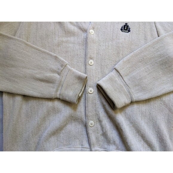 Vintage Izod Sweater Beige Cardigan Button Up 80s Mens Size M - Picture 2 of 9